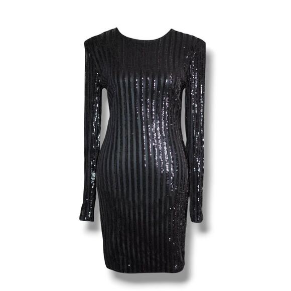 Forever 21 Black Sequin Bodycon Mini Dress Sz S SPARKLE Party Holiday New Years - Picture 4 of 16